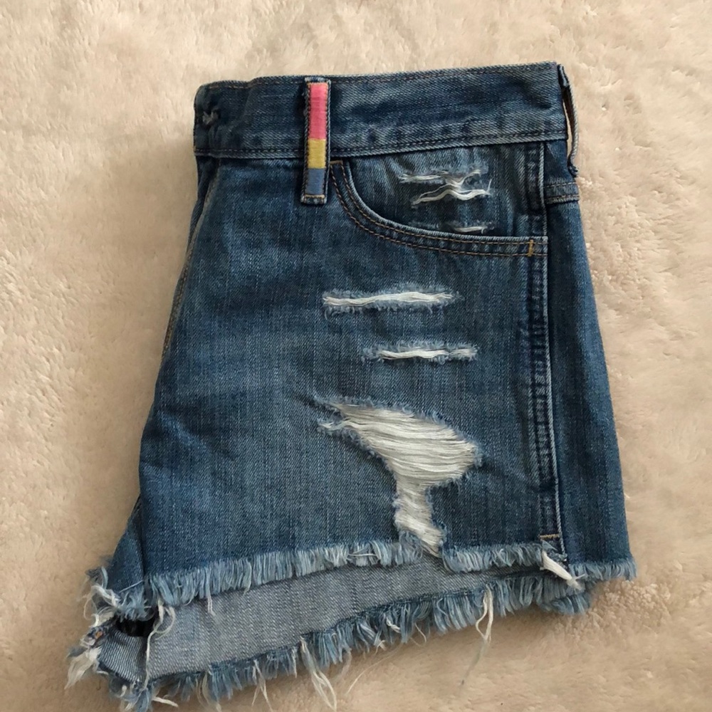 High Rise Jean Shorts With Rips - Picture 3 of 4
